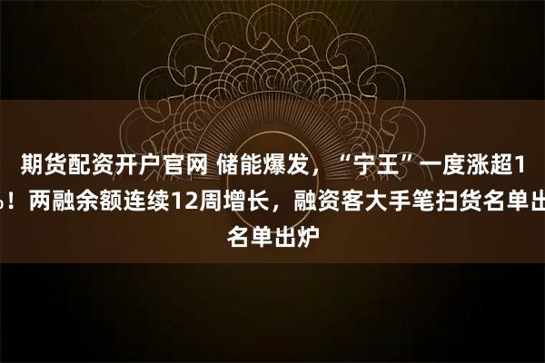 期货配资开户官网 储能爆发，“宁王”一度涨超14%！两融余额连续12周增长，融资客大手笔扫货名单出炉