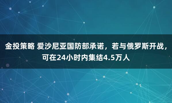 金投策略 爱沙尼亚国防部承诺，若与俄罗斯开战，可在24小时内集结4.5万人